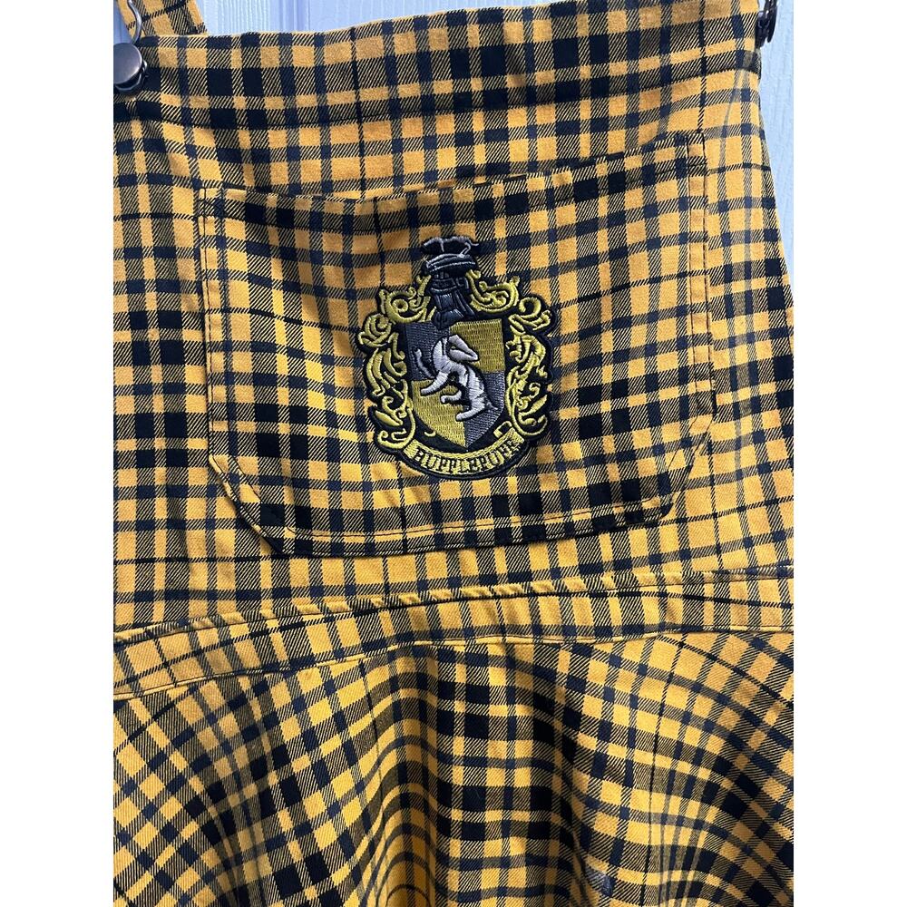 Official Harry Potter Hot Topic Hufflepuff Plaid Skirtall Overall Dress - Picture 4 of 5
